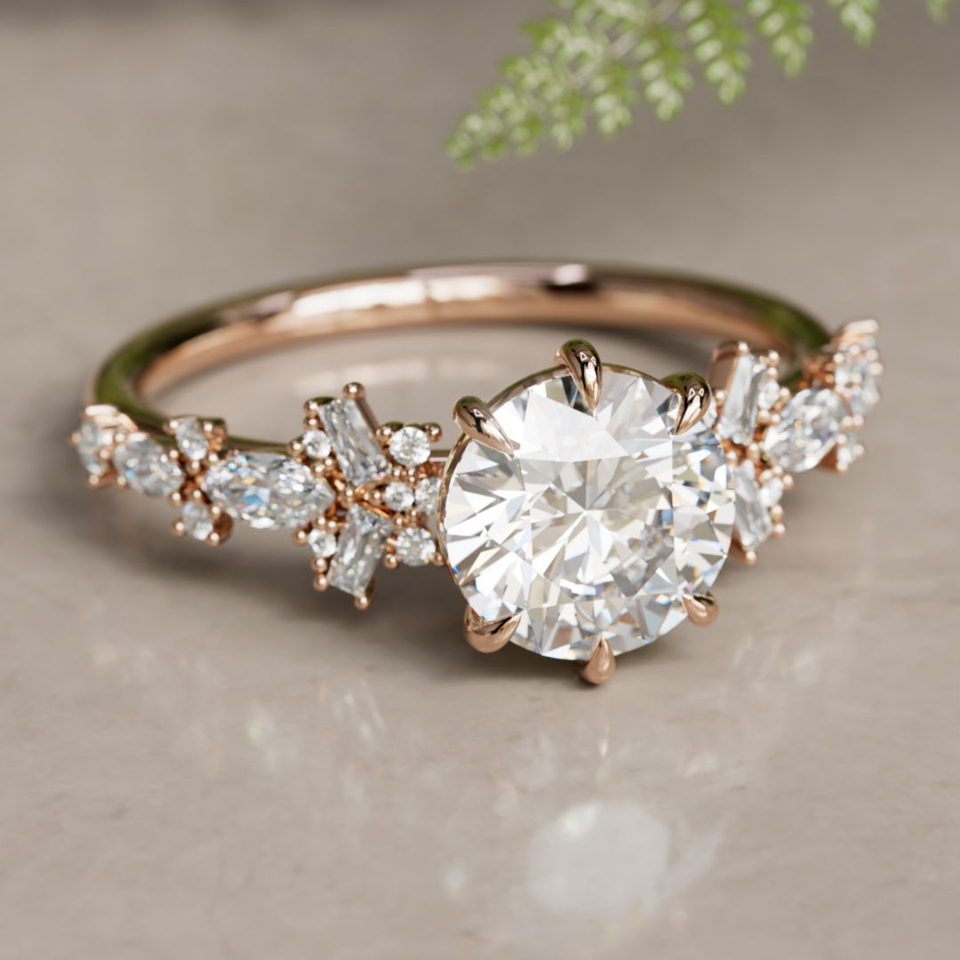 Philomena Round Lab Diamond Unique Engagement Ring Nature Inspired