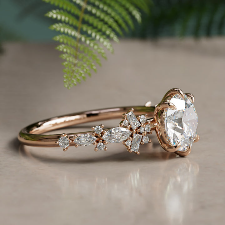 Philomena Round Lab Diamond Unique Engagement Ring Nature Inspired