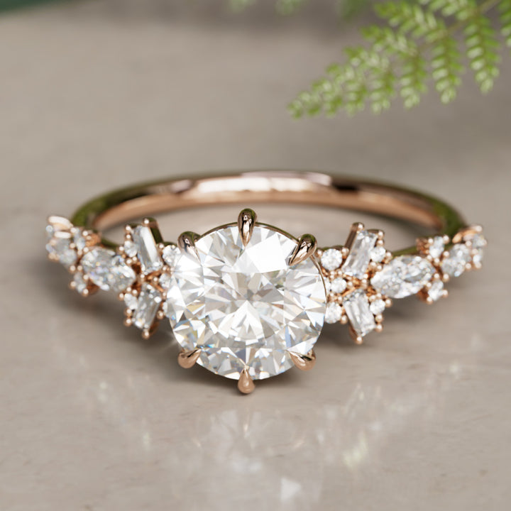 Philomena Round Lab Diamond Unique Engagement Ring Nature Inspired