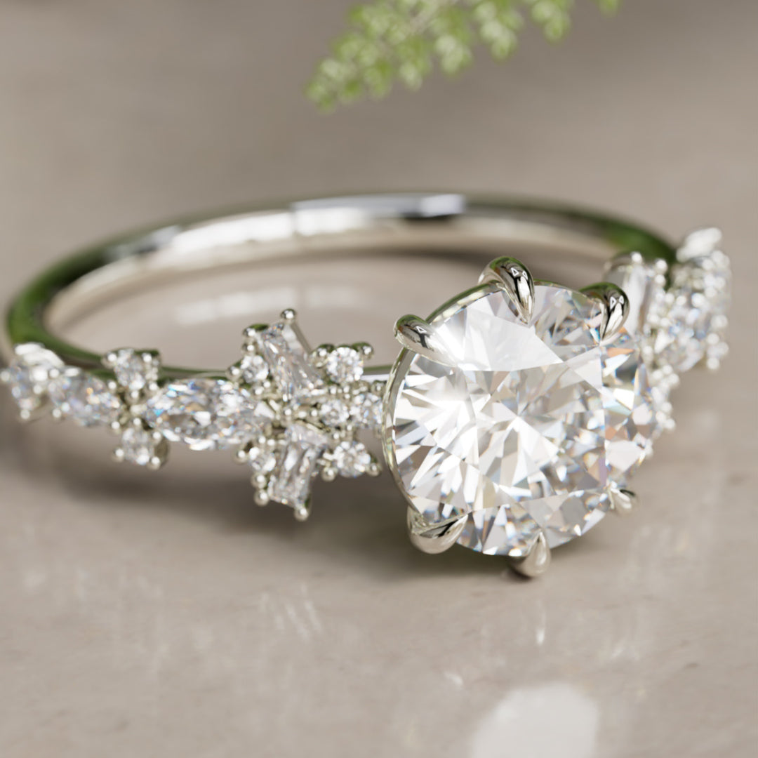 Philomena Round Lab Diamond Unique Engagement Ring Nature Inspired
