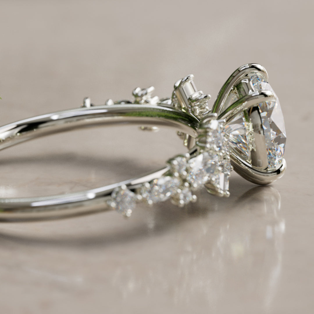 Philomena Round Lab Diamond Unique Engagement Ring Nature Inspired