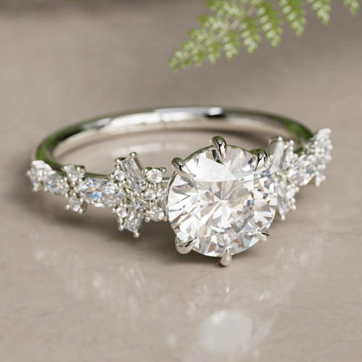 Philomena Round Lab Diamond Unique Engagement Ring Nature Inspired
