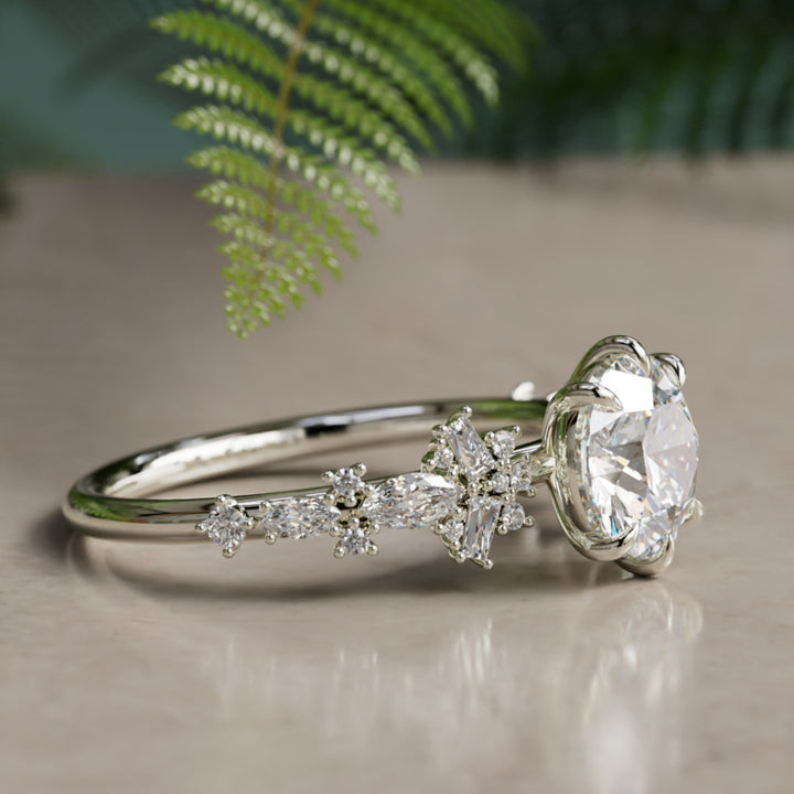 Philomena Round Lab Diamond Unique Engagement Ring Nature Inspired