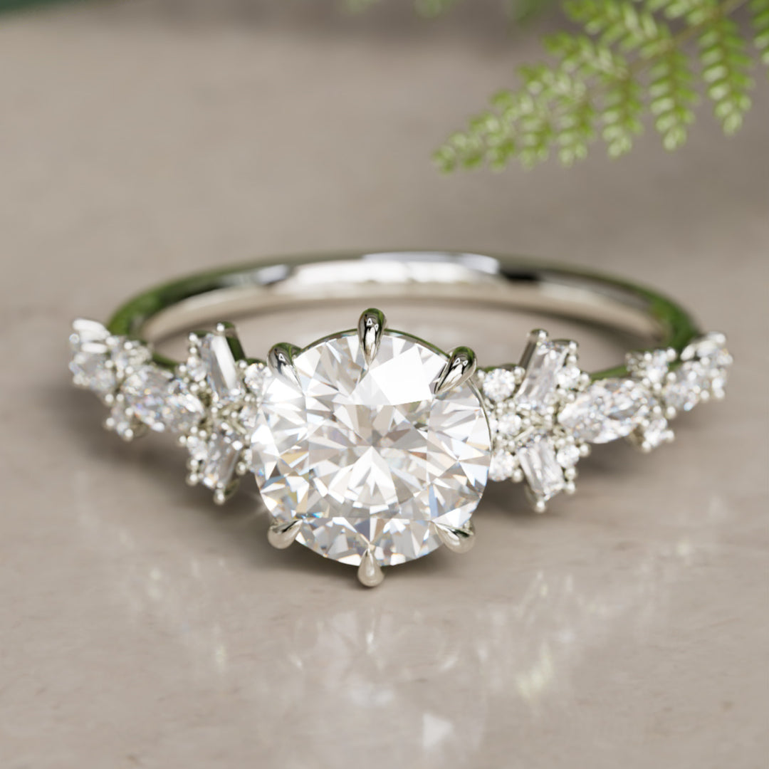 Philomena Round Lab Diamond Unique Engagement Ring Nature Inspired