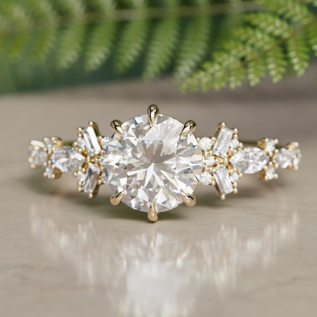 Philomena Round Lab Diamond Unique Engagement Ring Nature Inspired
