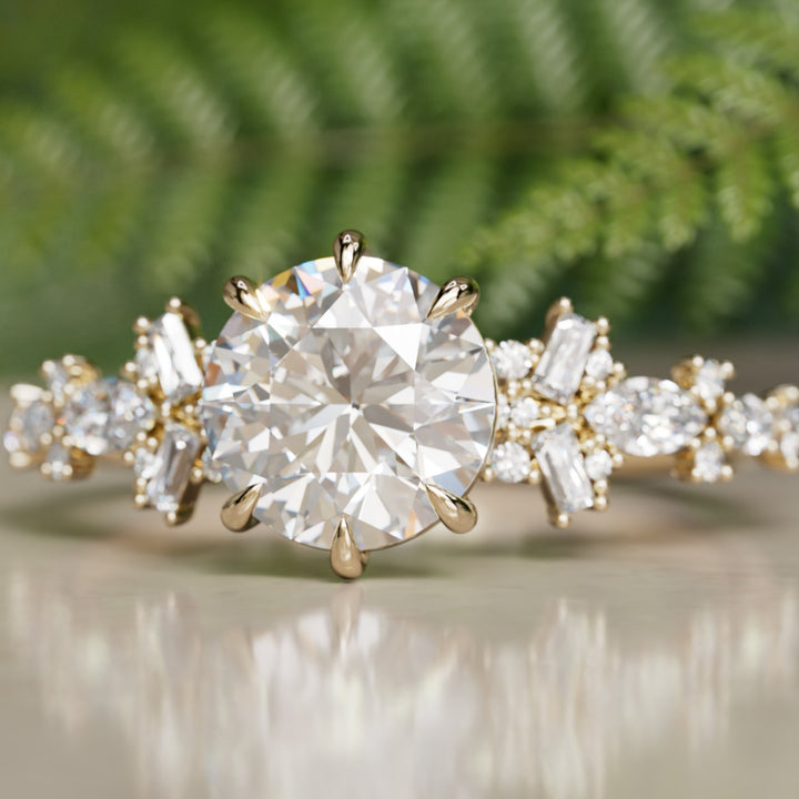 Philomena Round Lab Diamond Unique Engagement Ring Nature Inspired