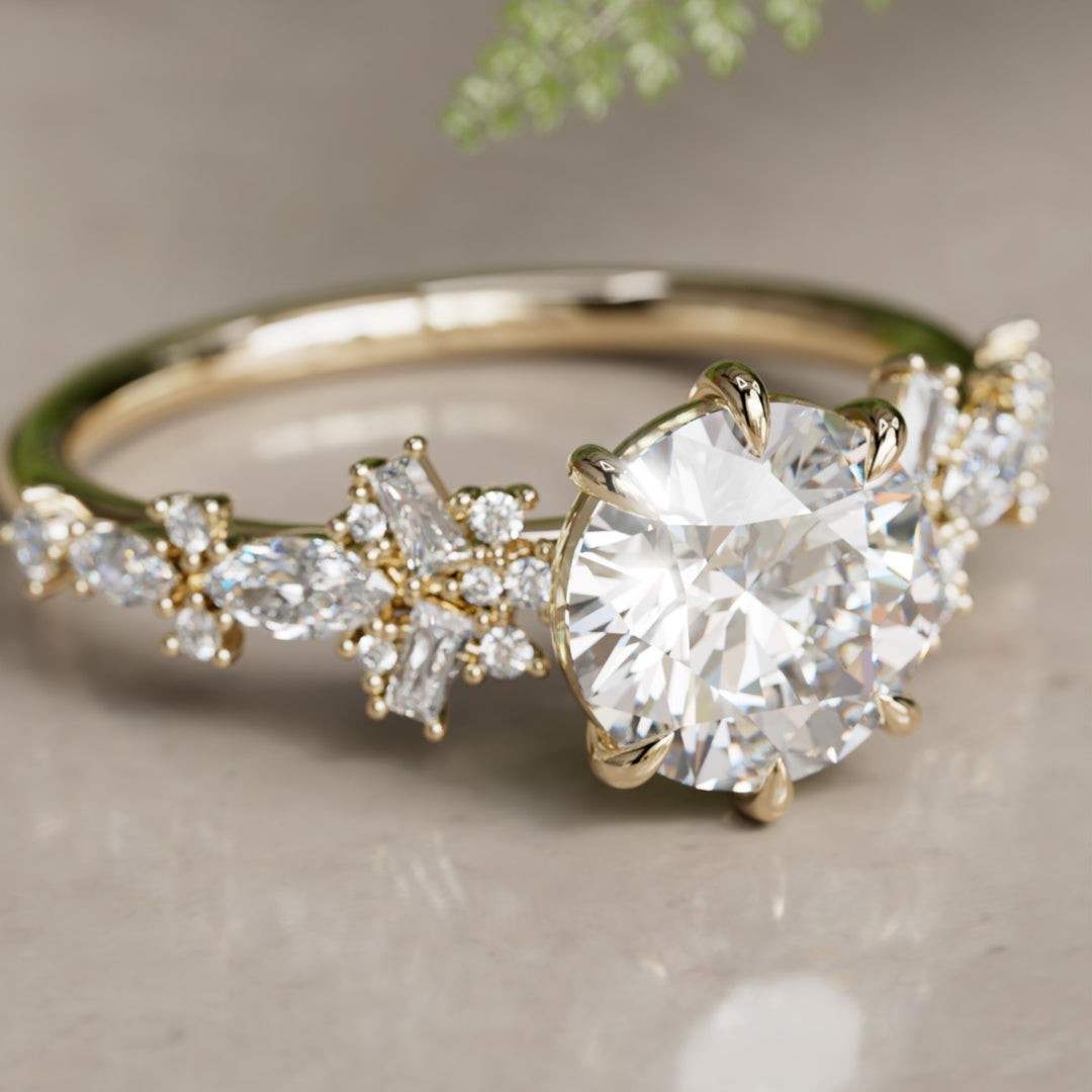 Philomena Round Lab Diamond Unique Engagement Ring Nature Inspired