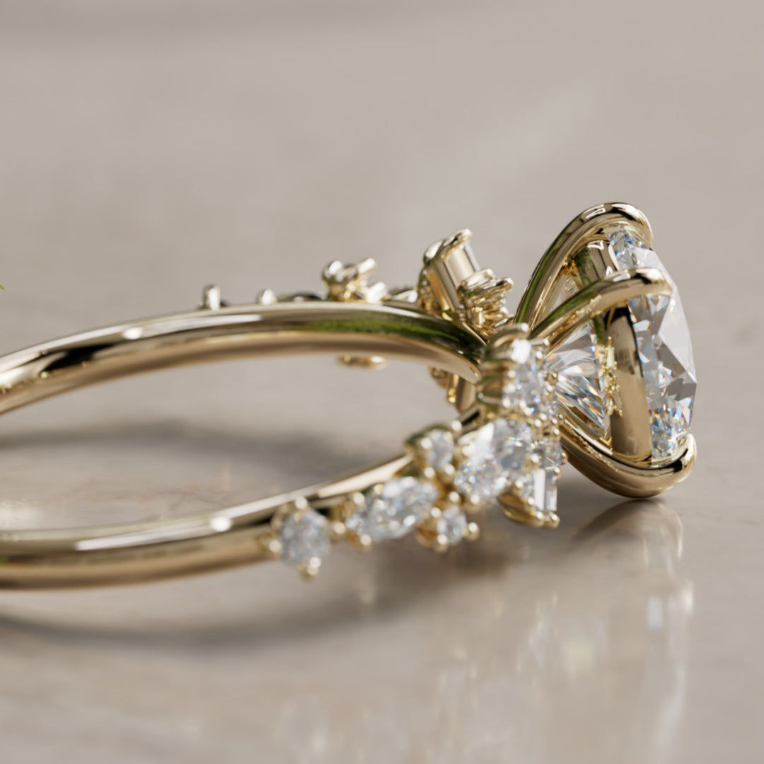 Philomena Round Lab Diamond Unique Engagement Ring Nature Inspired