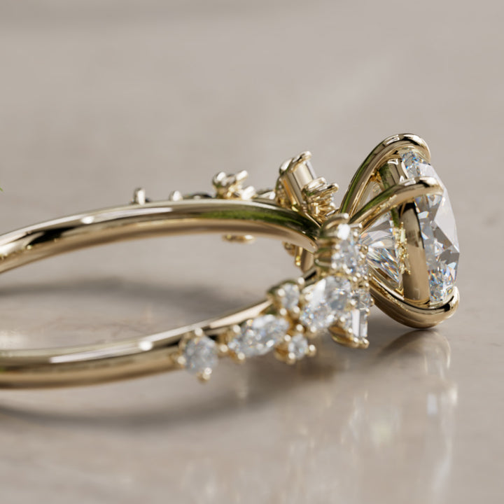Philomena Round Lab Diamond Unique Engagement Ring Nature Inspired