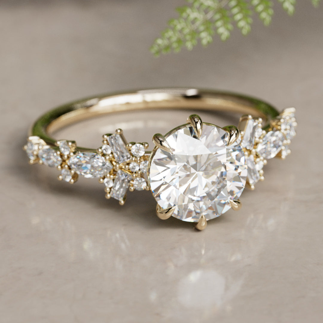 Philomena Round Lab Diamond Unique Engagement Ring Nature Inspired