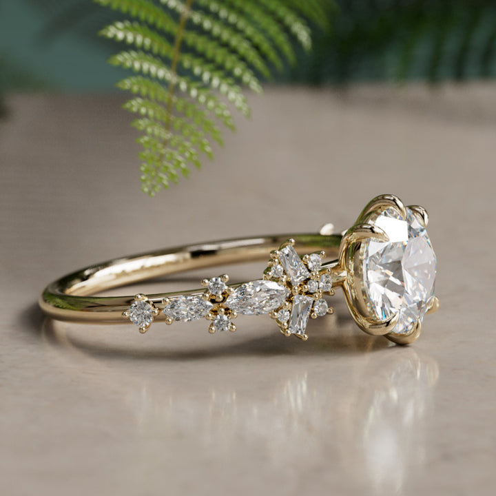 Philomena Round Lab Diamond Unique Engagement Ring Nature Inspired