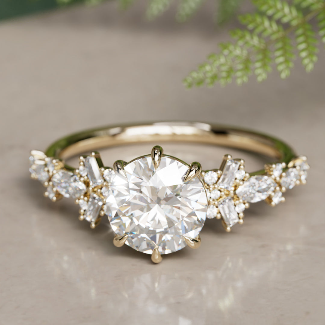 Philomena Round Lab Diamond Unique Engagement Ring Nature Inspired