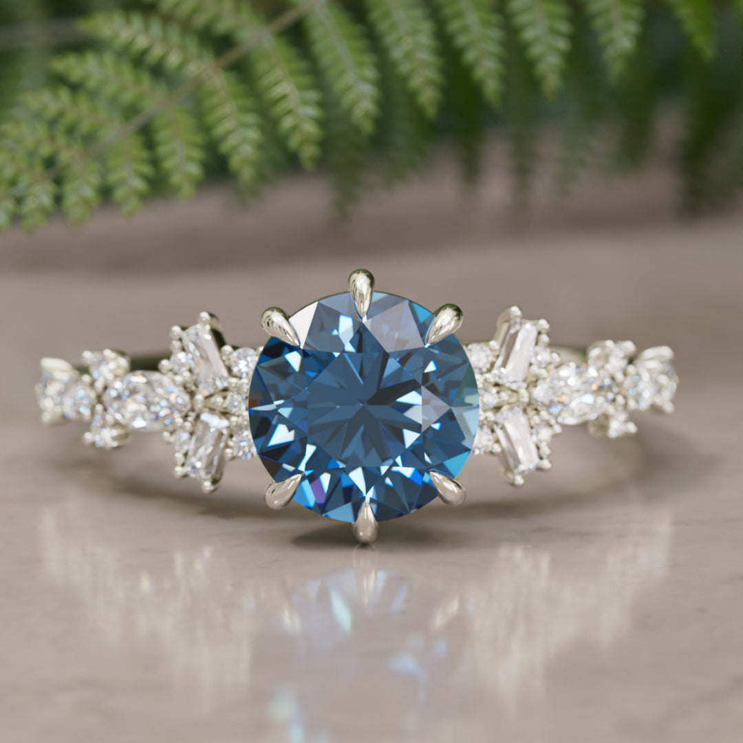 Philomena Round Blue Sapphire Unique Engagement Ring Nature Inspired