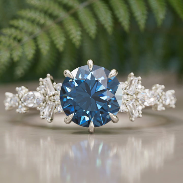 Philomena Round Blue Sapphire Unique Engagement Ring Nature Inspired