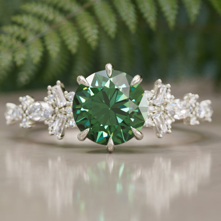 Philomena Round Green Sapphire Unique Engagement Ring Nature Inspired
