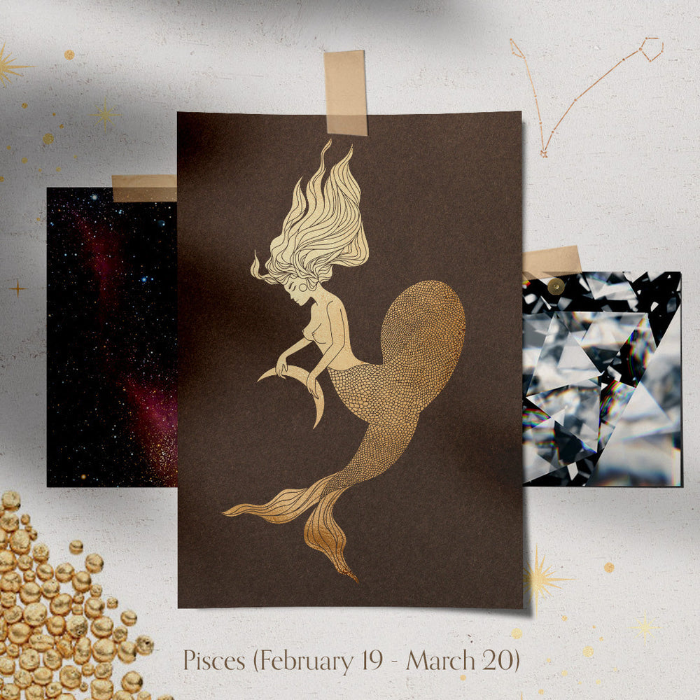 Pisces Zodiac Astrology Charm - Diamond Gold Constellation Pendant Lab Diamond By Valley Rose Ethical Jewelry