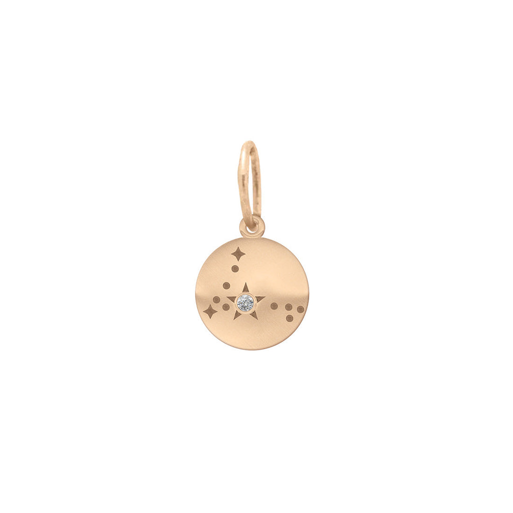 Pisces Zodiac Astrology Charm - Diamond Gold Constellation Coin Pendant Lab Diamond By Valley Rose Ethical Jewelry