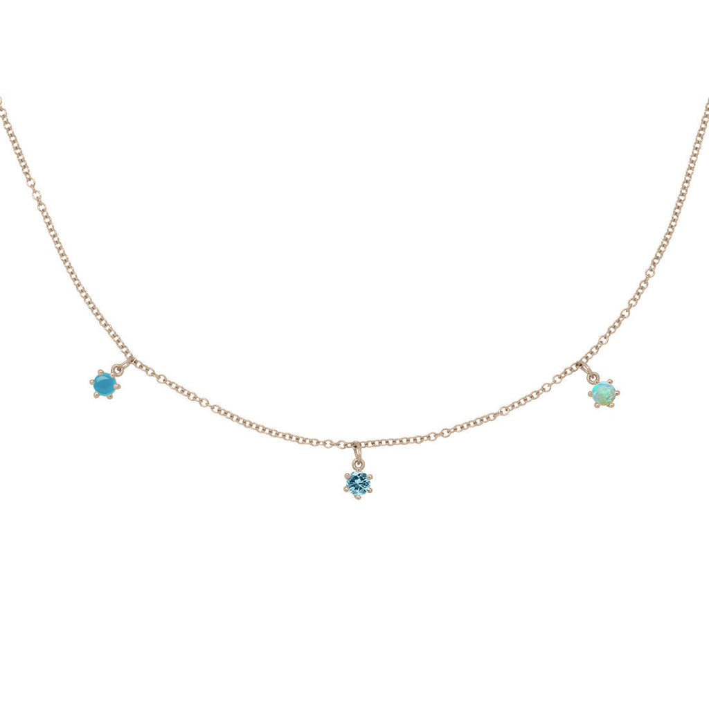 Pisces Zodiac Gold Fringe Necklace with Aquamarine, Turquoise & Opal 16