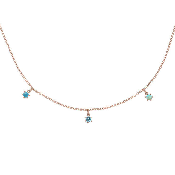Pisces Zodiac Gold Fringe Necklace with Aquamarine, Turquoise & Opal 16" Chain By Valley Rose Ethical Jewelry