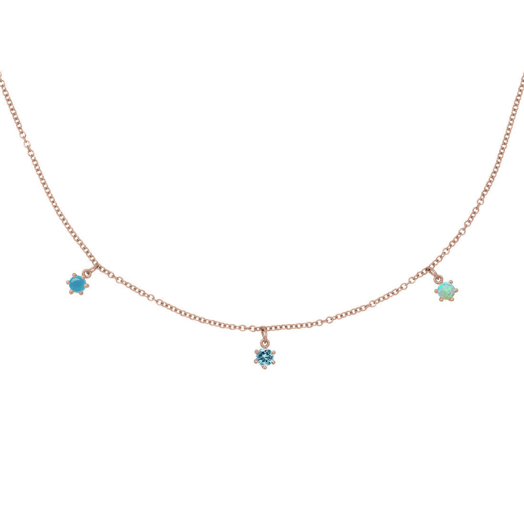 Pisces Zodiac Gold Fringe Necklace with Aquamarine, Turquoise & Opal 16