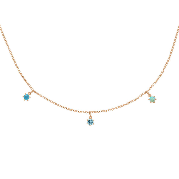 Pisces Zodiac Gold Fringe Necklace with Aquamarine, Turquoise & Opal 16" Chain By Valley Rose Ethical Jewelry