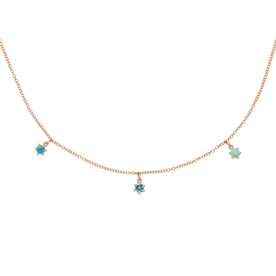 Pisces Zodiac Gold Fringe Necklace with Aquamarine, Turquoise & Opal 16" Chain By Valley Rose Ethical Jewelry
