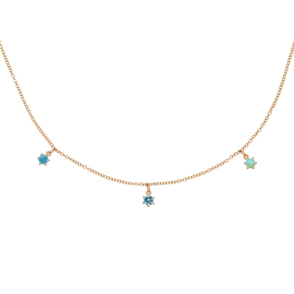 Pisces Zodiac Gold Fringe Necklace with Aquamarine, Turquoise & Opal 16