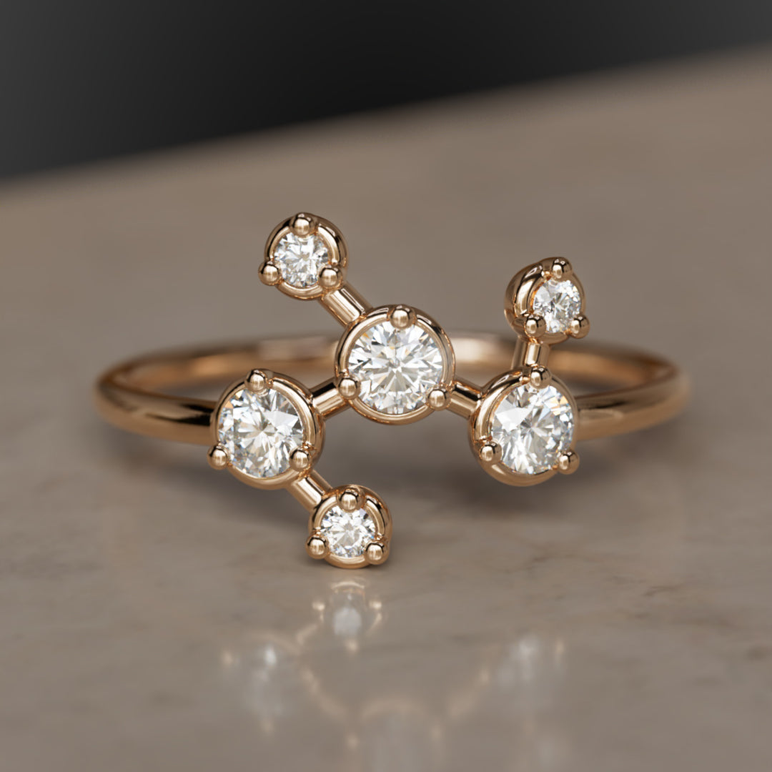 Pleiades Celestial Constellation Unique Ring with Diamonds