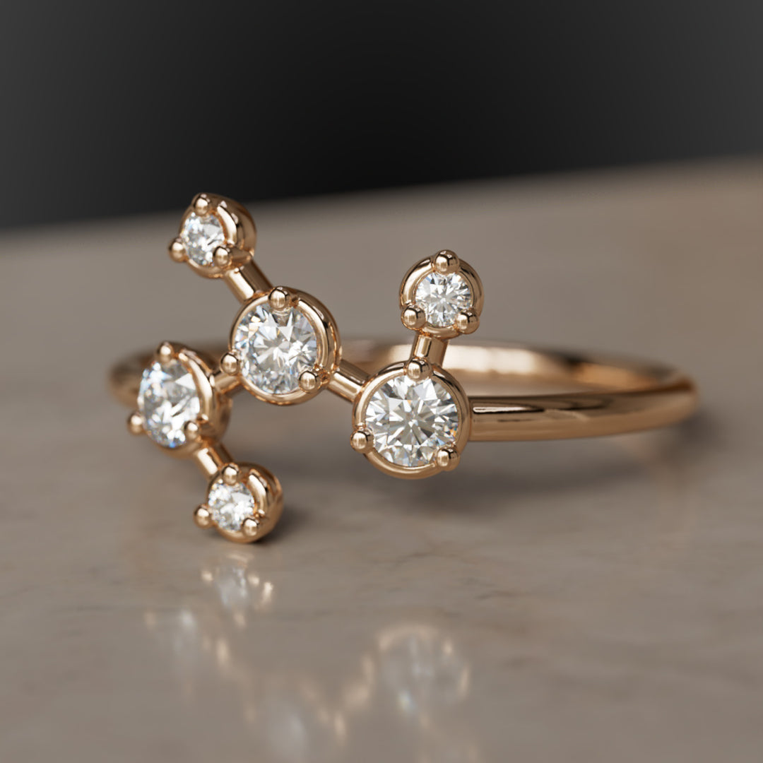 Pleiades Celestial Constellation Unique Ring with Diamonds