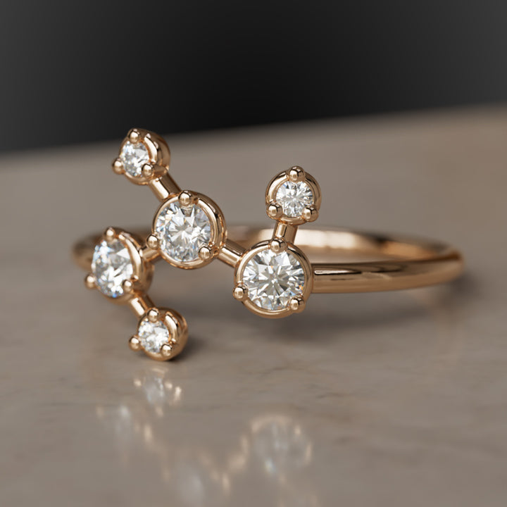 Pleiades Celestial Constellation Unique Ring with Diamonds