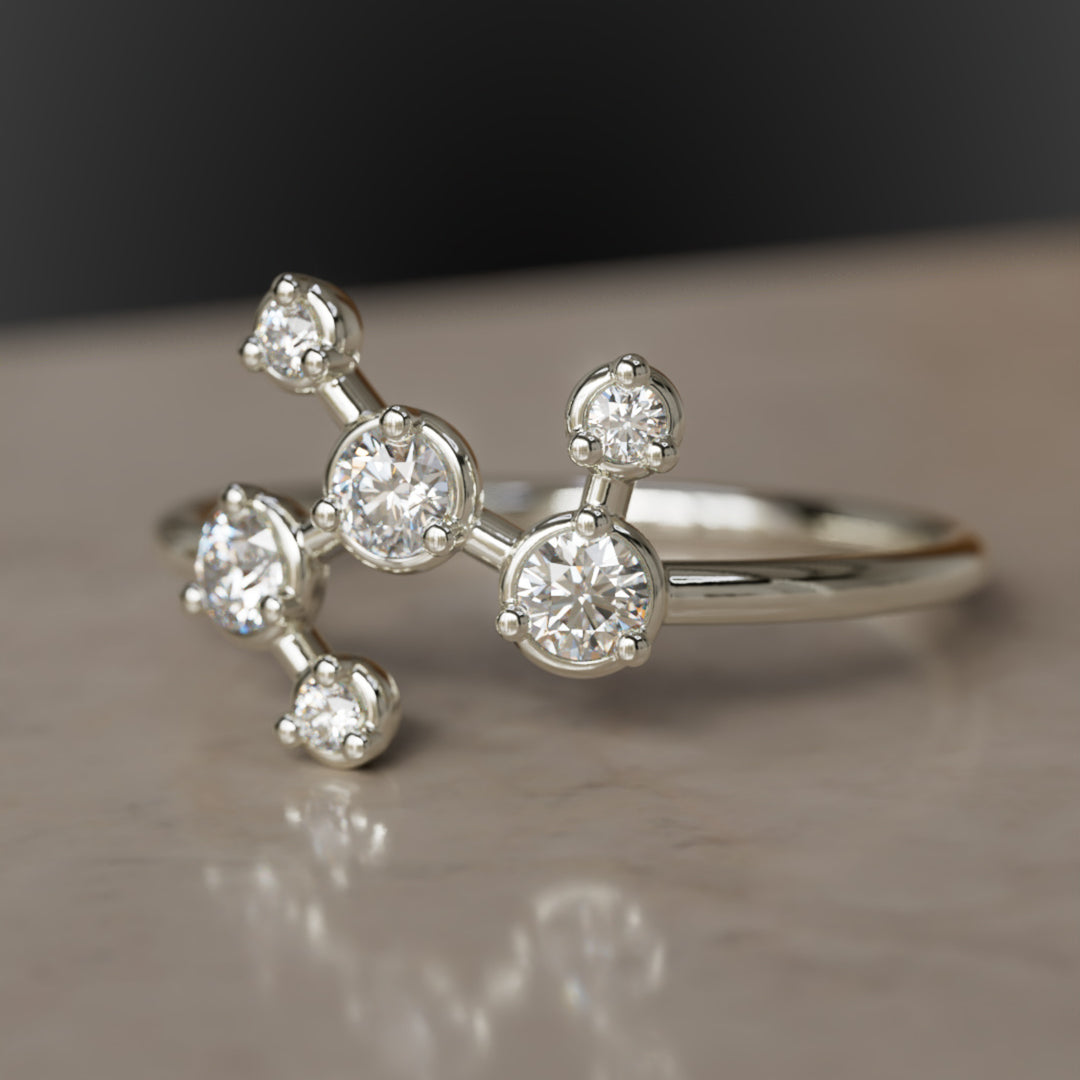 Pleiades Celestial Constellation Unique Ring with Diamonds