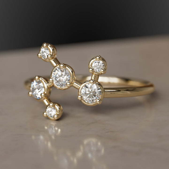 Pleiades Celestial Constellation Unique Ring with Diamonds