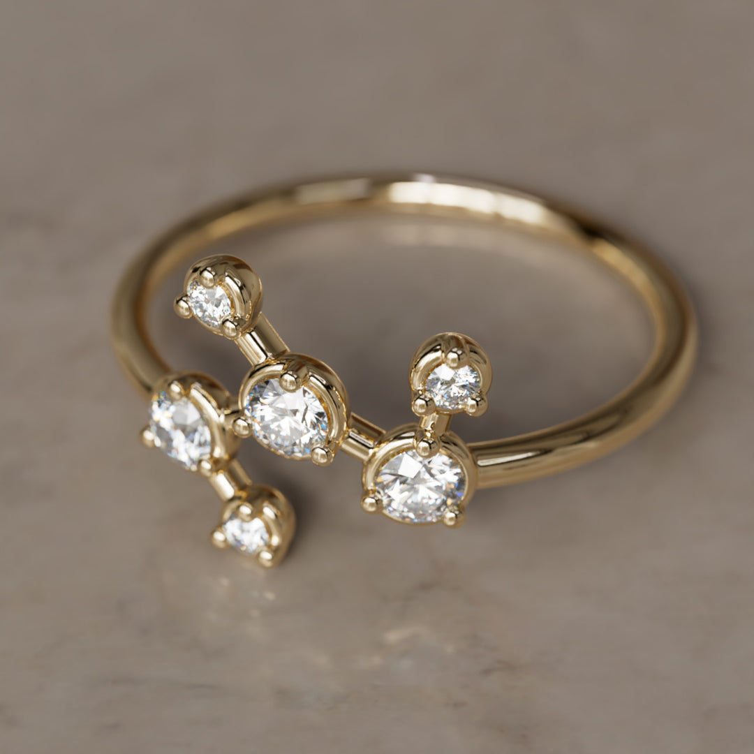 Pleiades Celestial Constellation Unique Ring with Diamonds
