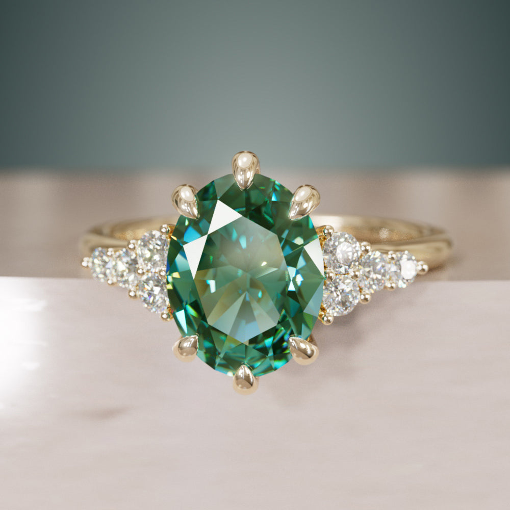 Celestial engagement ring Nature Inspired with Green Sapphire By Valley Rose