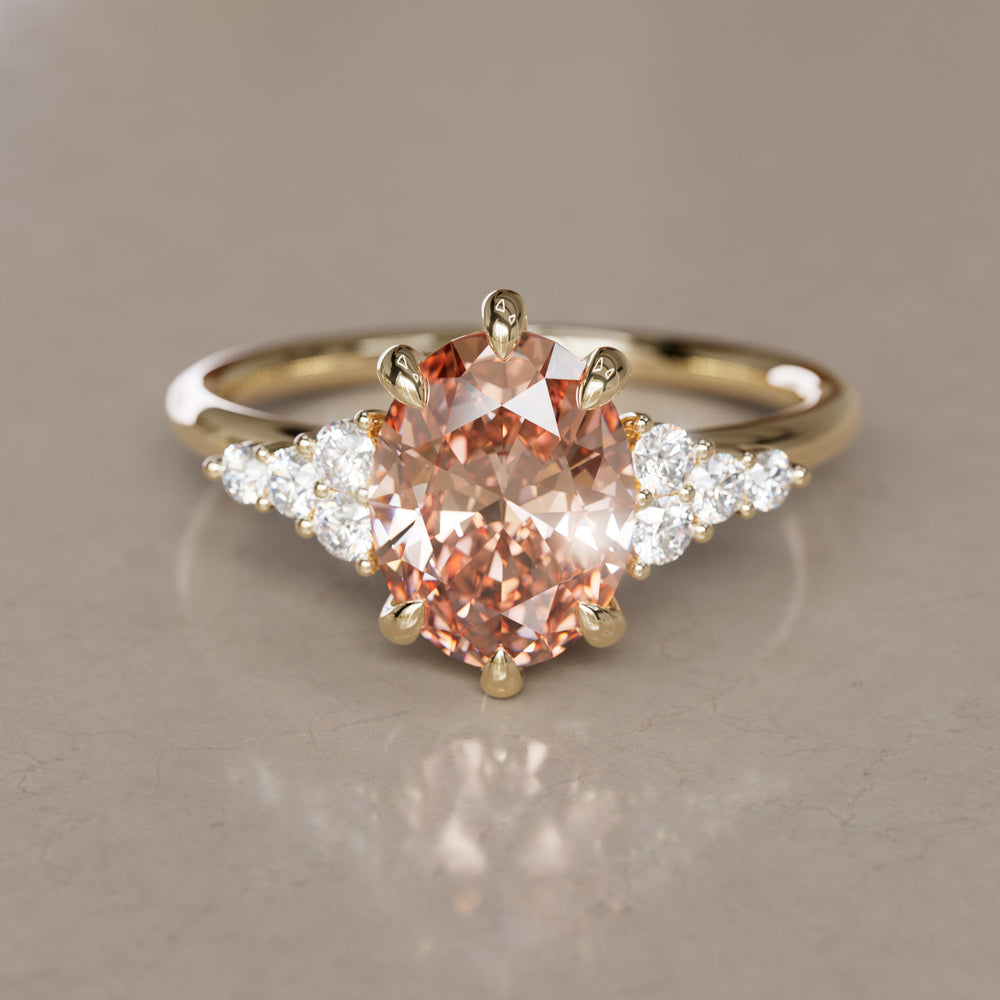 Plumeria Oval Peach Lab Diamond Unique Modern Engagement Ring By Valley Rose