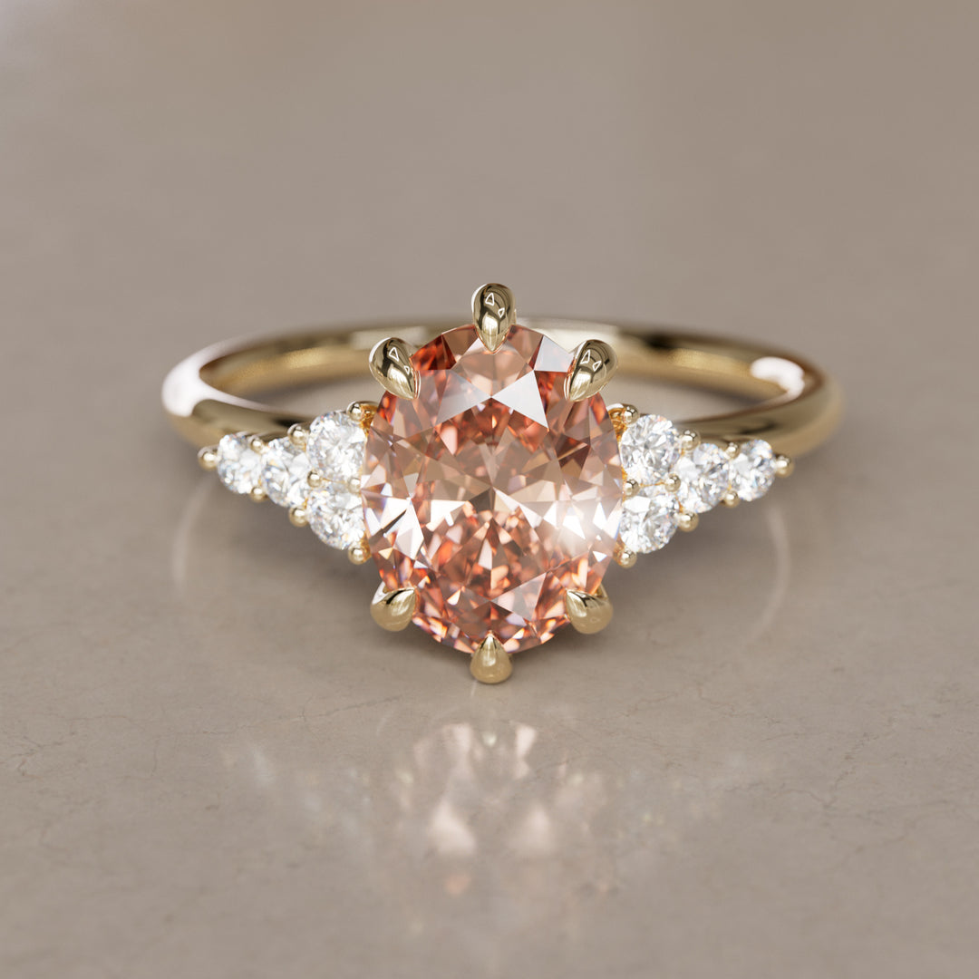 Plumeria Oval Peach Lab Diamond Unique Modern Engagement Ring By Valley Rose