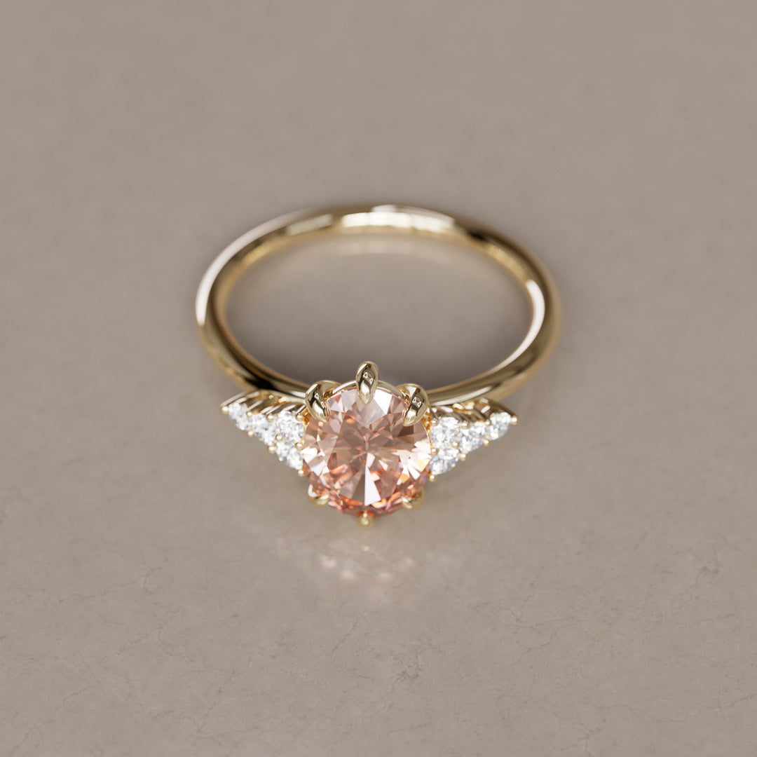 Plumeria Oval Peach Lab Diamond Unique Modern Engagement Ring By Valley Rose