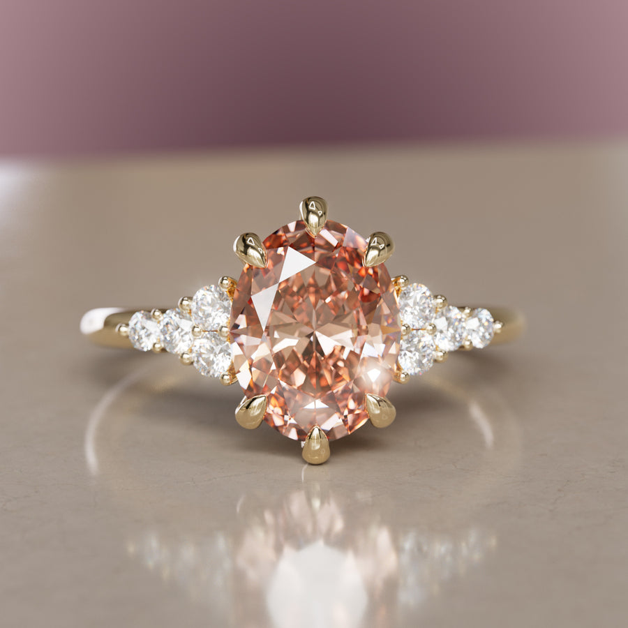 Plumeria Oval Peach Lab Diamond Unique Modern Engagement Ring By Valley Rose
