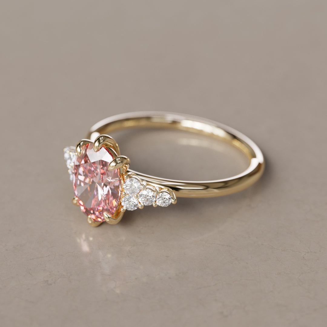 Plumeria Oval Pink Lab Diamond Unique Modern Engagement Ring By Valley Rose