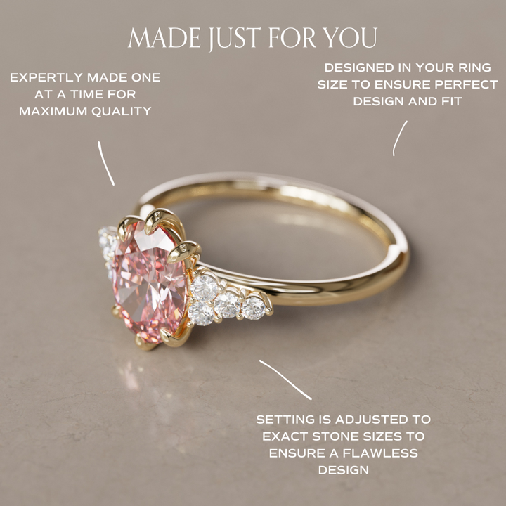 Plumeria Oval Pink Lab Diamond Unique Modern Engagement Ring By Valley Rose
