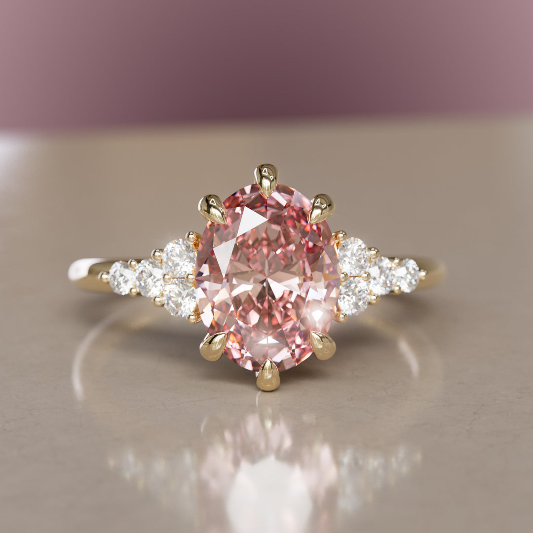 Plumeria Oval Pink Lab Diamond Unique Modern Engagement Ring By Valley Rose