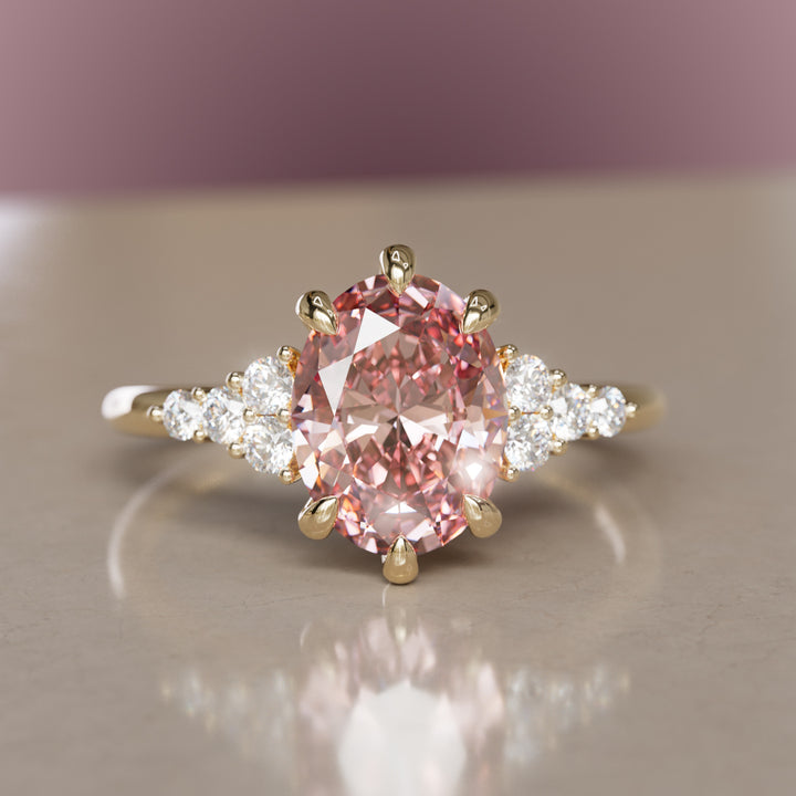 Plumeria Oval Pink Lab Diamond Unique Modern Engagement Ring By Valley Rose