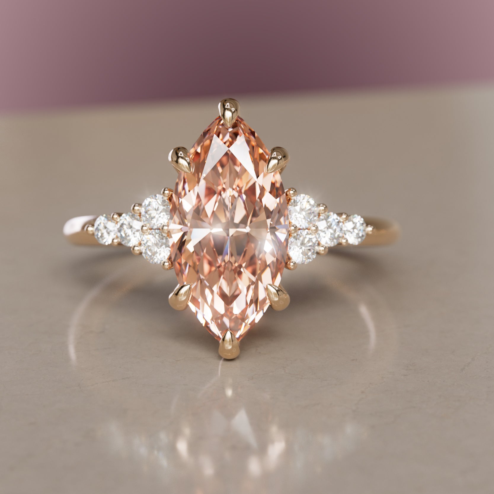 Jasmine Marquise Peach Lab Diamond Unique Modern Engagement Ring