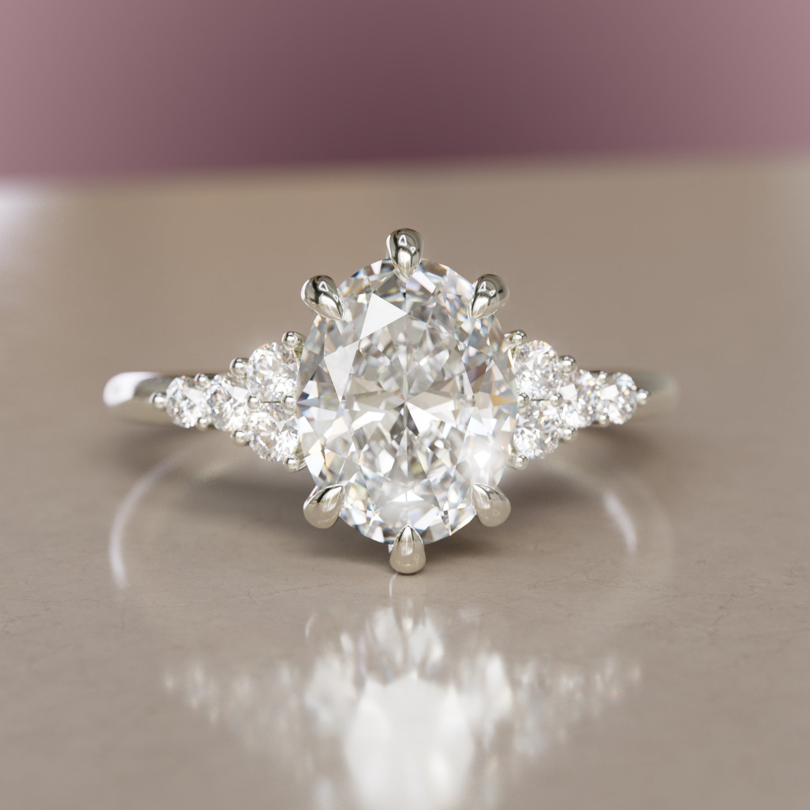 Celestial engagement ring Nature Inspired with Oval Diamond