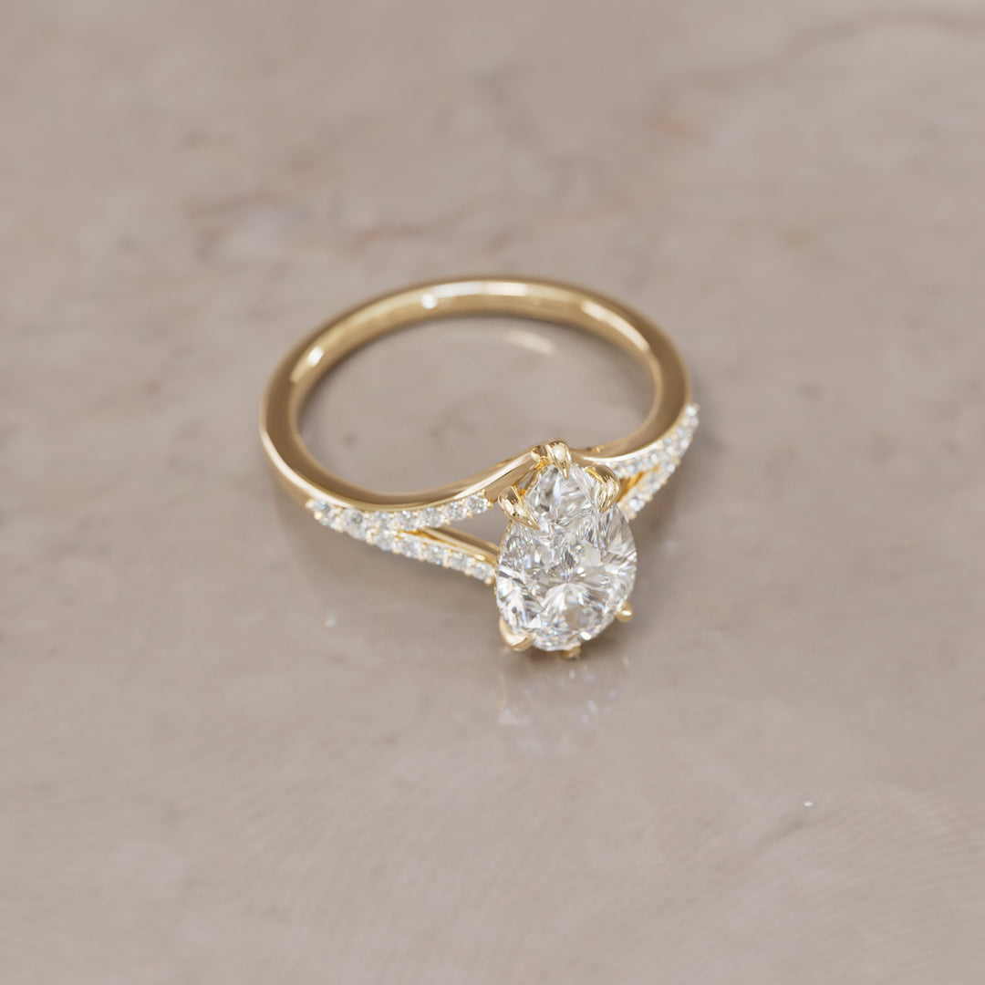 Unique Split Shank Engagement Ring with Pear Diamond By Valley Rose