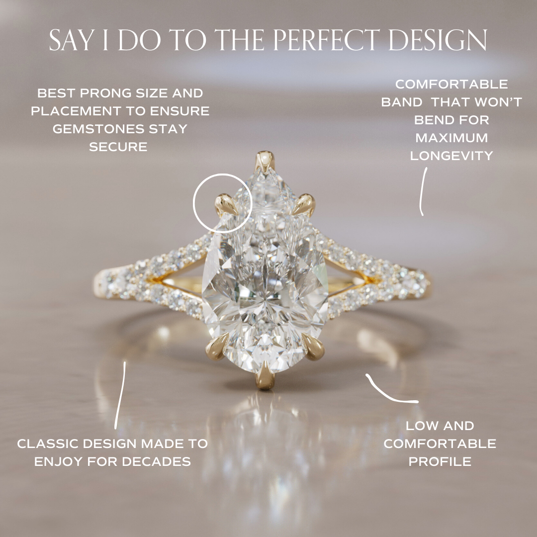 Unique Split Shank Engagement Ring with Pear Diamond By Valley Rose