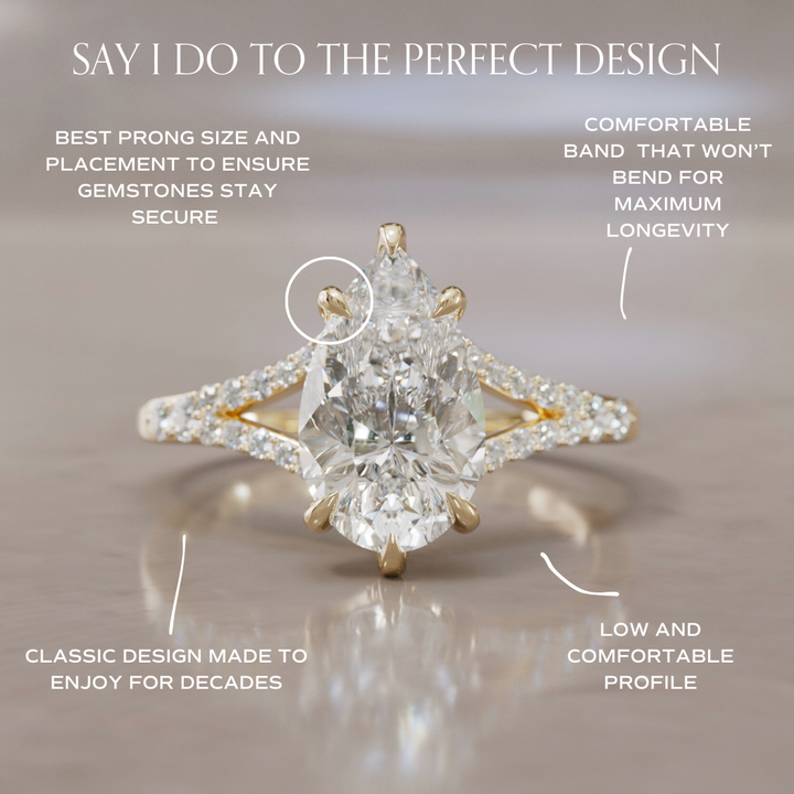Unique Split Shank Engagement Ring with Pear Diamond By Valley Rose