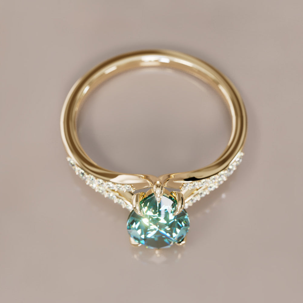 Unique Split Shank Engagement Ring with Pear Teal Sapphire By Valley Rose
