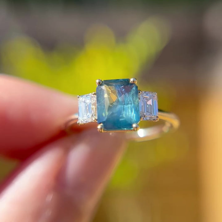 Atlahua Emerald Cut Teal Sapphire Engagement Ring, Setting Only