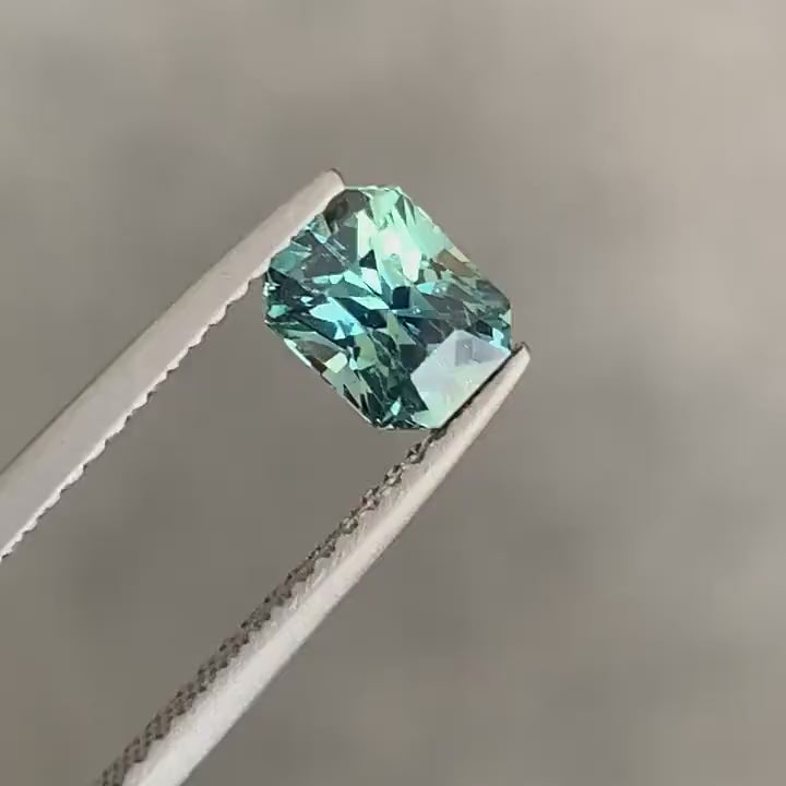 1.08 Ct Radiant Cut Green Teal Sapphire,  6.3mm x 5.0mm x 4.1mm